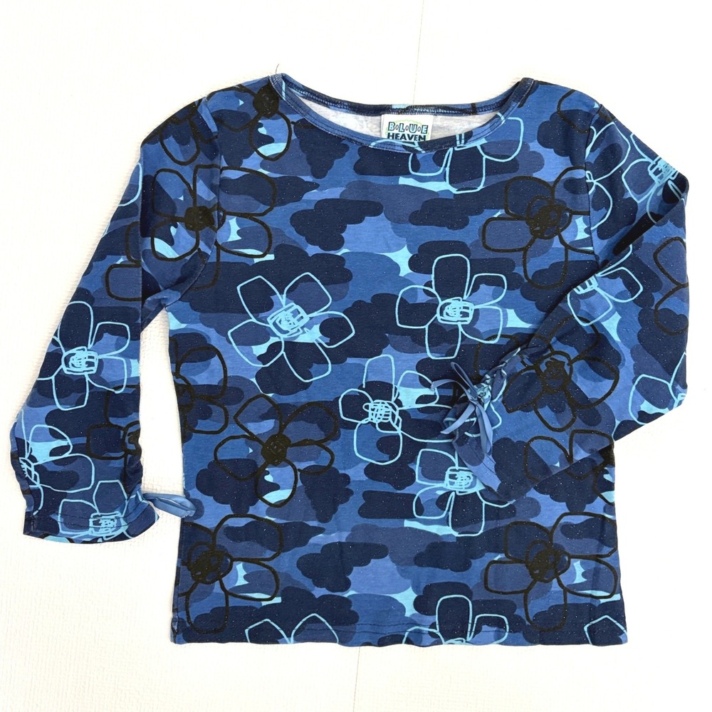 Blue Heaven Vintage Camo Floral Sparkle Top XL 12/14 Blue
